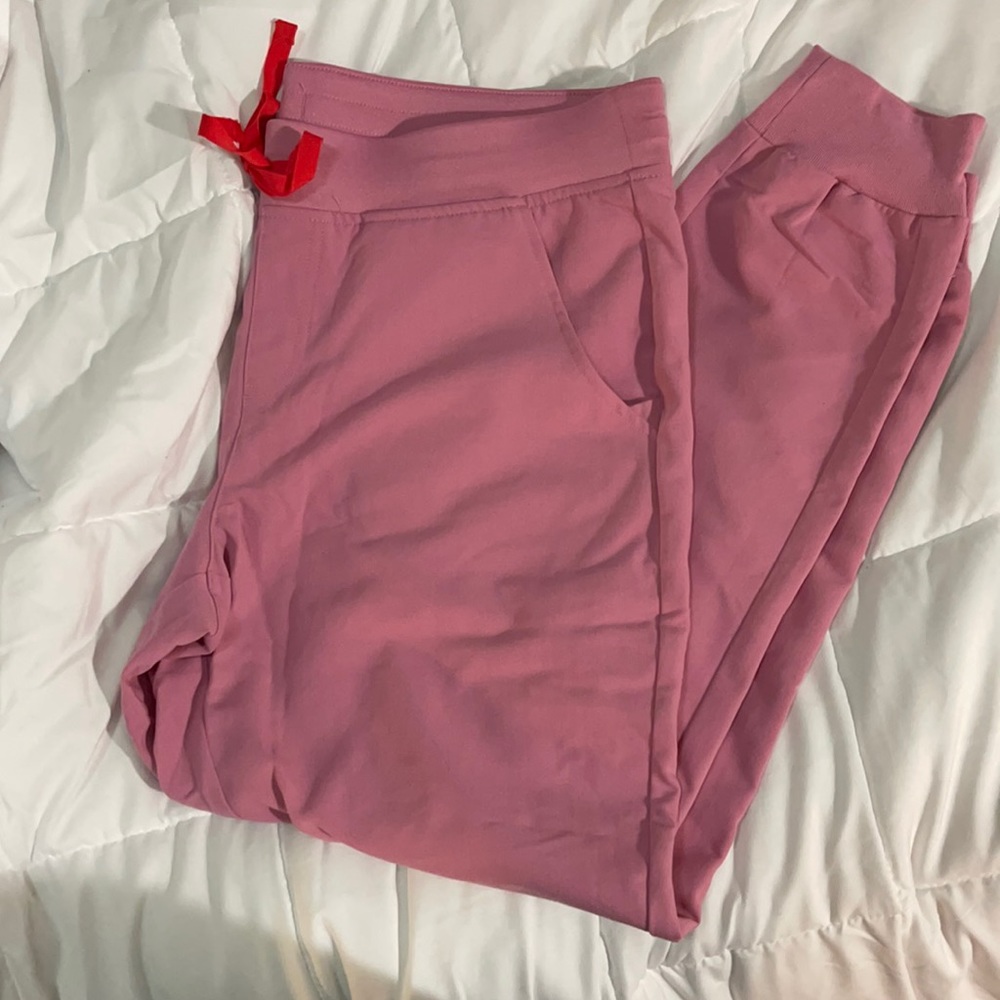 Figs Pink Scrub Jogger Pants with Red Drawstring